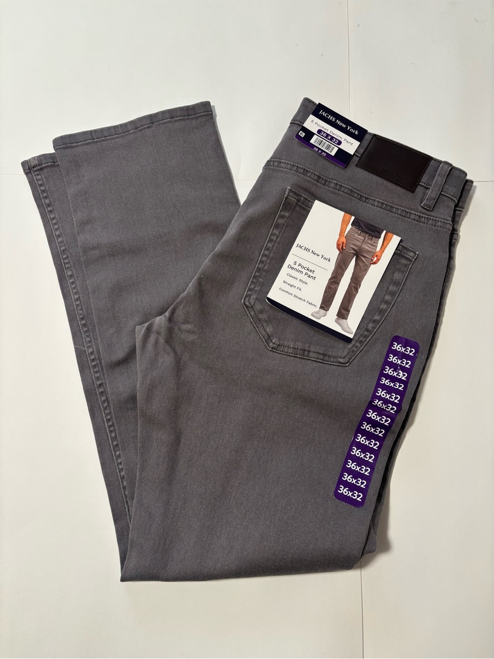JACHS New York Men’s Light Grey Straight Denim 36x32